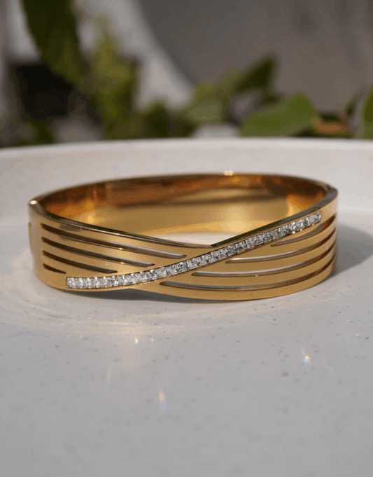 Elegant Crossover Multi-Strand Bangle | Crystal-Accented Layered Statement Bracelet