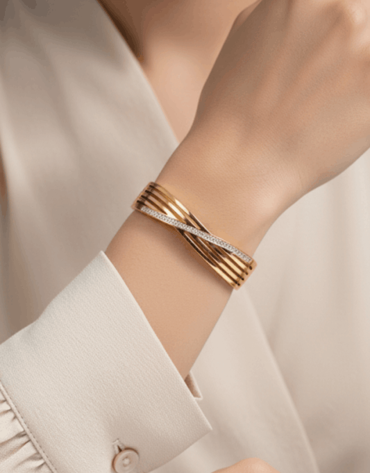 Elegant Crossover Multi-Strand Bangle | Crystal-Accented Layered Statement Bracelet