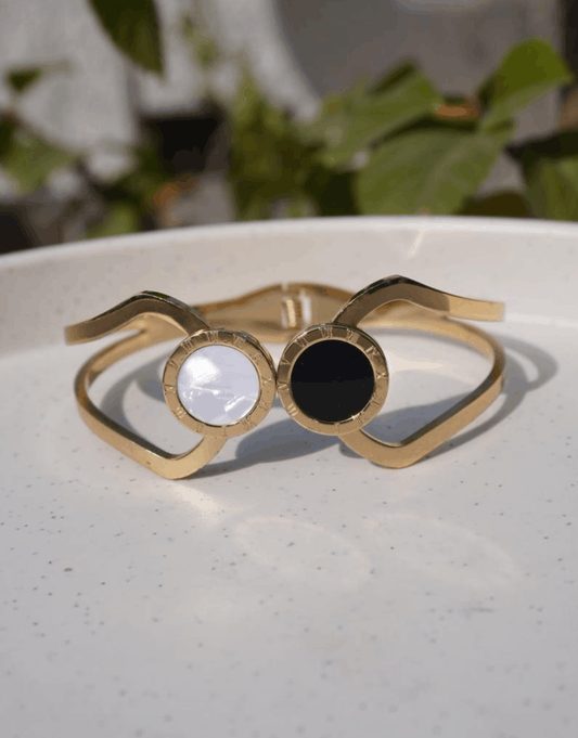 Roman Numeral Bracelet - Black & White Disc Charm Cuff