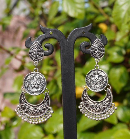 Chandbali Drop Earrings with Intricate Filigree & Pearl Droplets