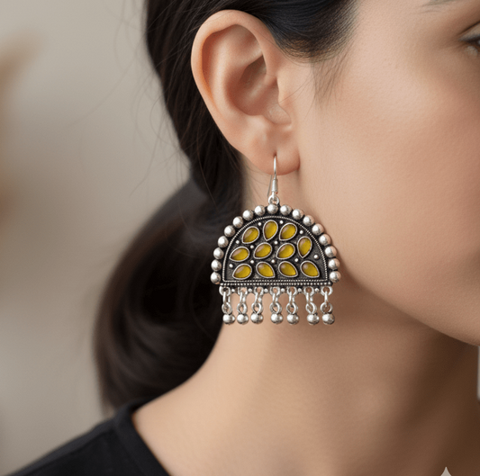 Antique Silver Half-Moon Stone Earrings