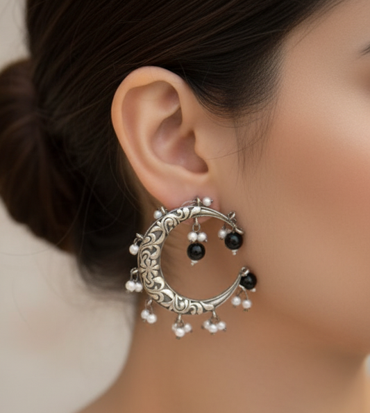 German Silver Crescent Moon Earrings