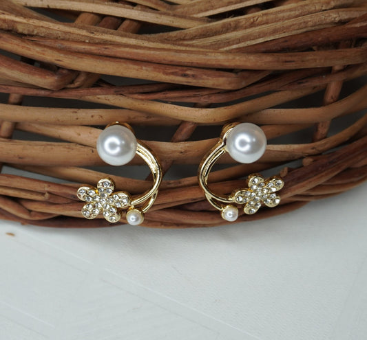 Elegant Pearl & Flower Crystal Earrings