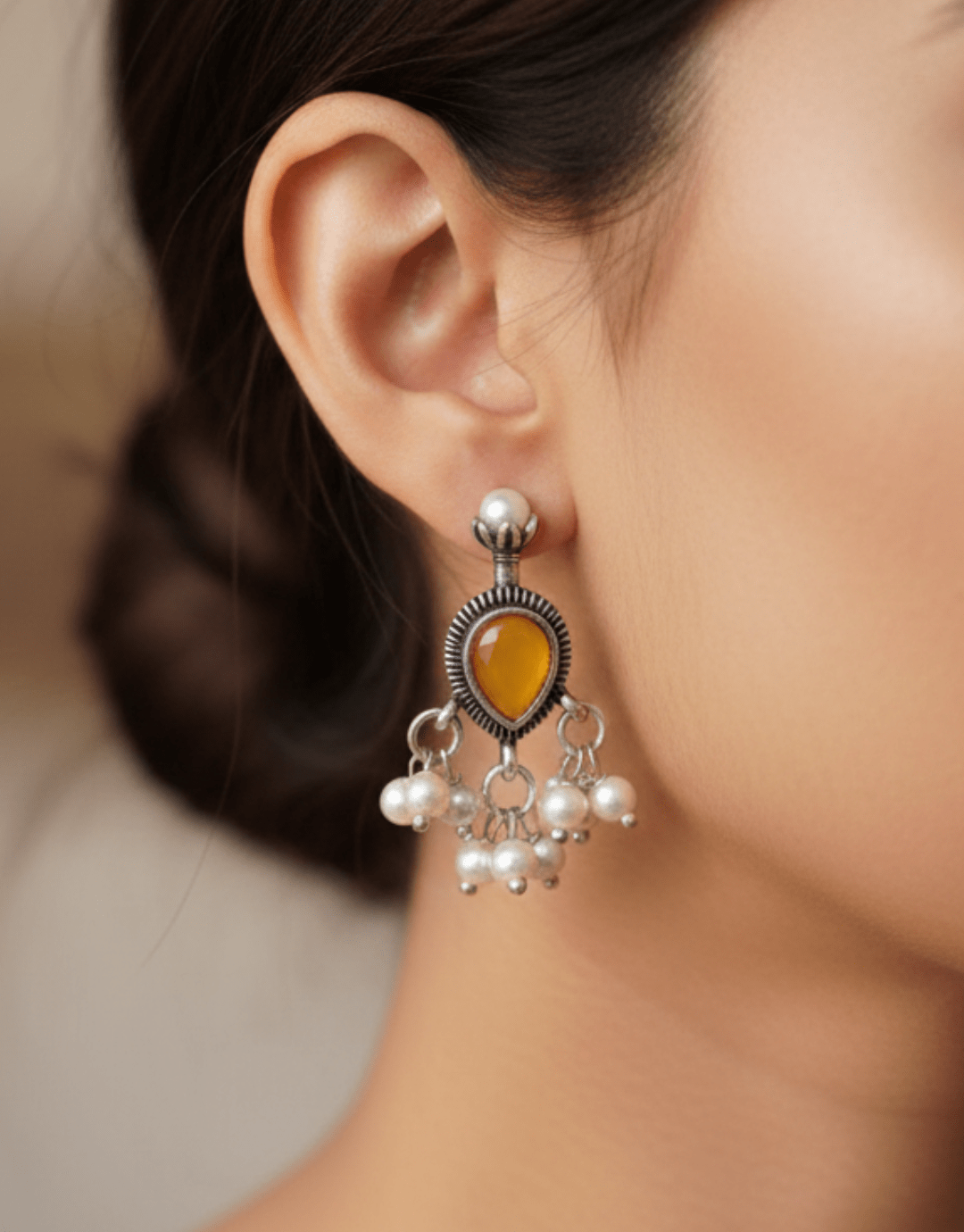 Vintage-Inspired Amber & Seed Pearl Drop Earrings