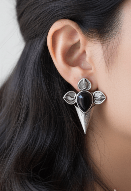 Bold Black Stone Oxidised Earrings