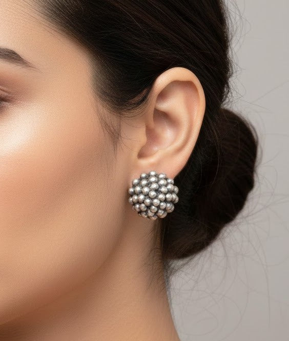 Oxidized Silver Goli Ball Stud Earrings