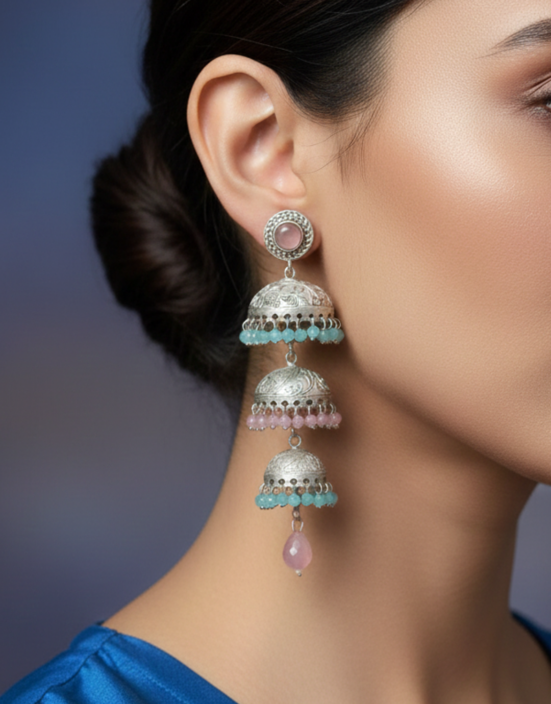 Heritage-Inspired Triple Jhumka Statement Earrings With Aesthetic Pearls