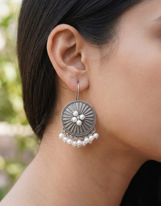 Pearl & Pastel Heritage Earring Trio | Oxidized Silver Curated Bundle