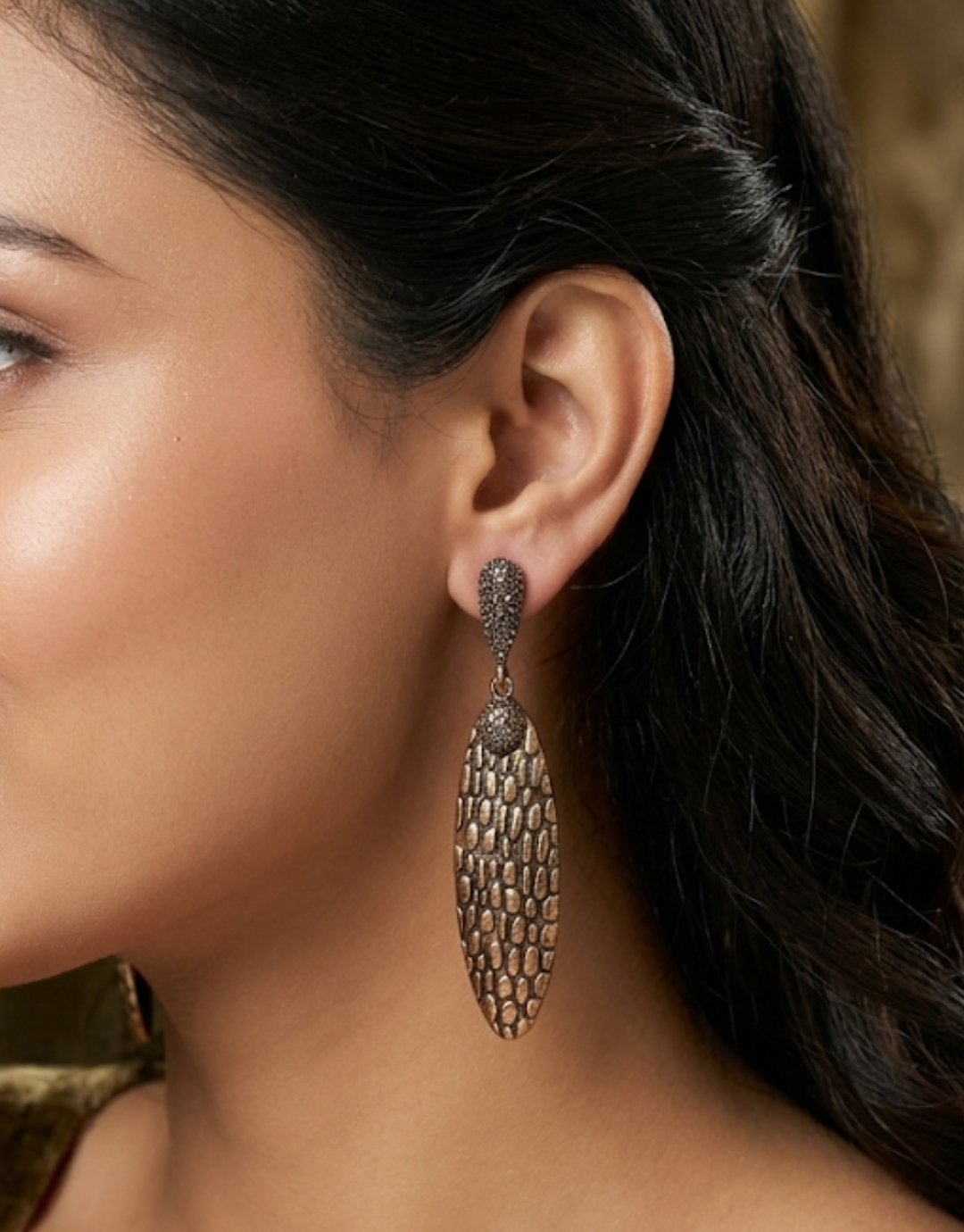 Antique Bronze Textured Drop Earrings