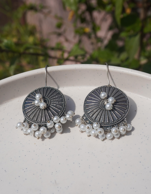 Vintage-Finish Pearl Sunburst Earrings | Oxidized Jewelry