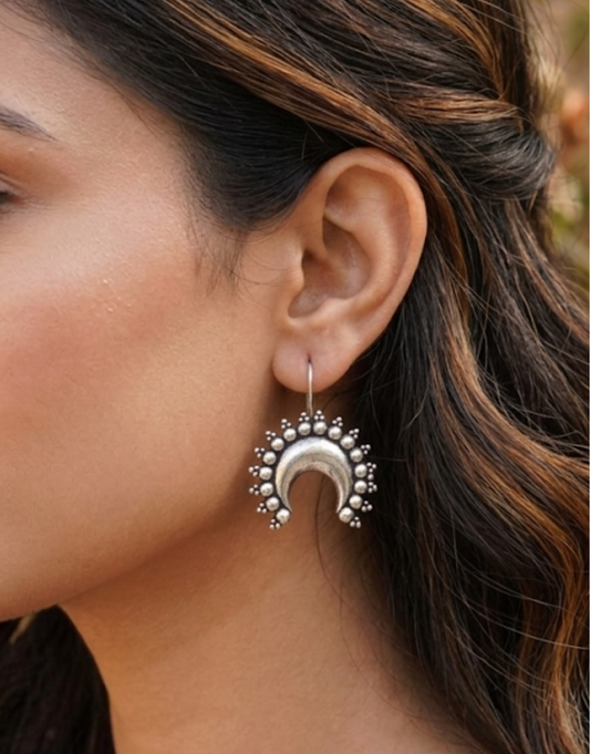 Beaded Moon Crescent Oxidized Earrings