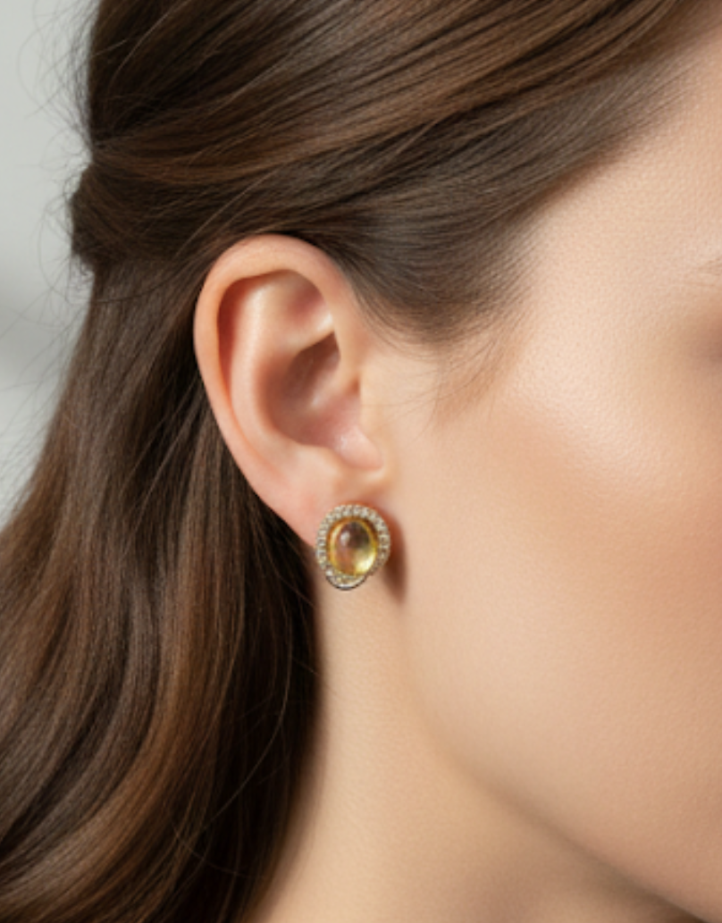 Yellow Oval Gemstone Halo Earrings