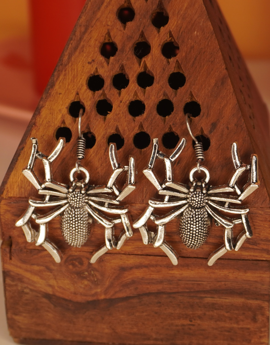 Silver Arachnid Statement Earrings – Gothic Spider Drop Jewelry