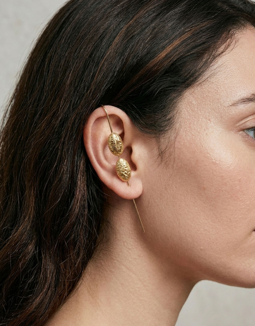 Golden Embossed Oval Ear Cuff