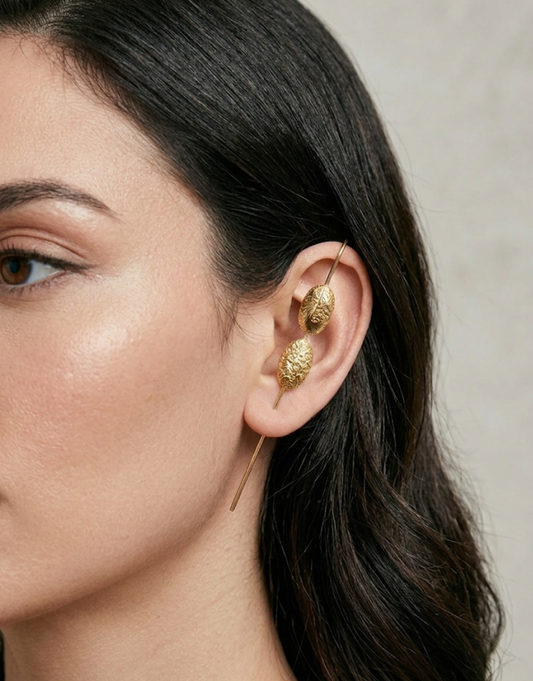 Golden Embossed Oval Ear Cuff