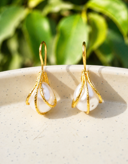 Gilded Lily Pearl Drop Earrings