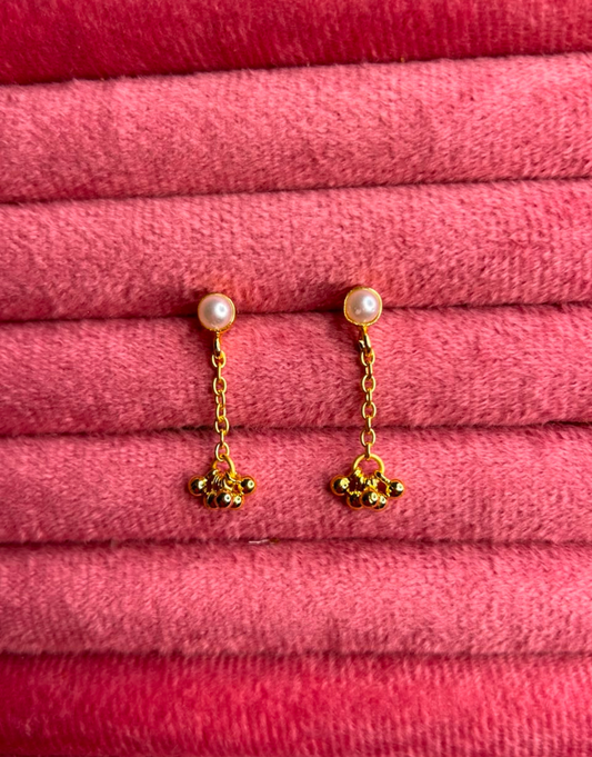 Minimalist Pearl & Golden Chain Drop Earrings for Women