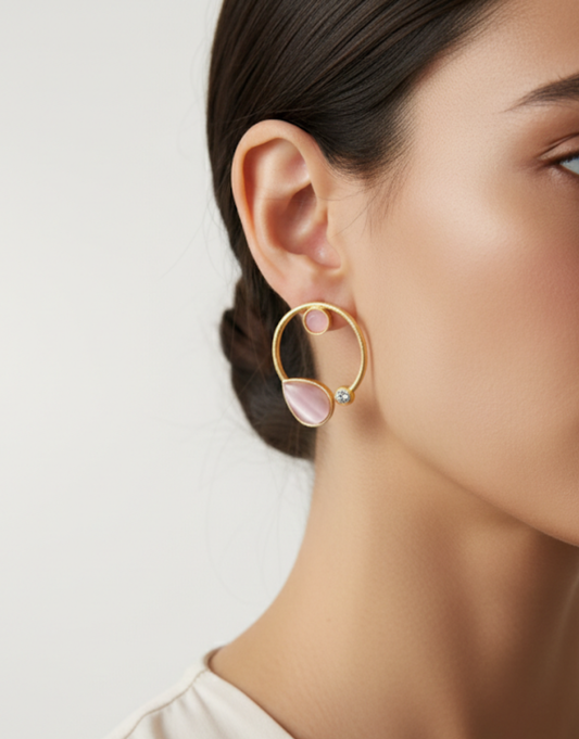 Pink Teardrop Halo Statement Hoops