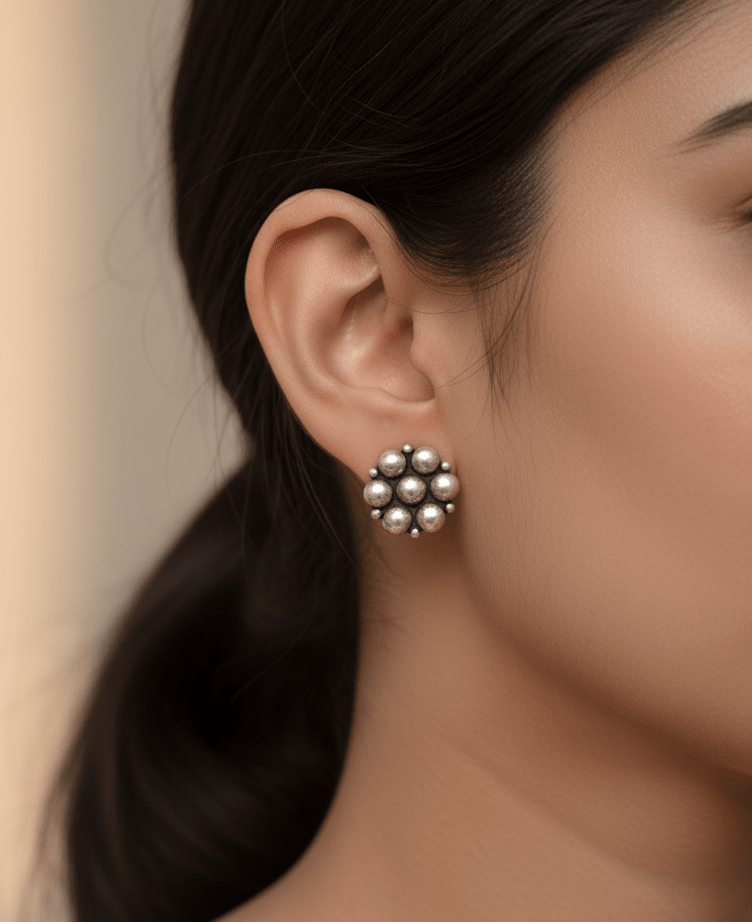 Vintage Silver Cluster Stud Earrings