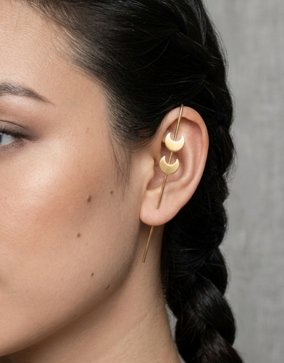 Golden Crescent Moon Pin Ear Cuff