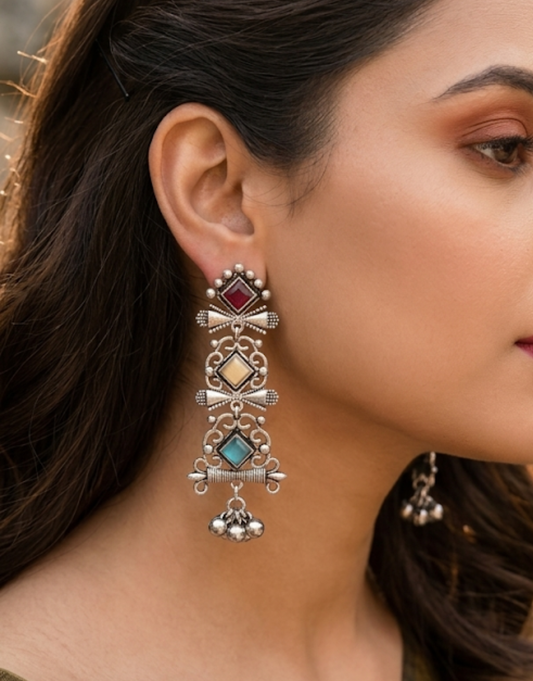 Multi-Stone Bohemian Drop Earrings | Ethnic Statement Jewelry for Women