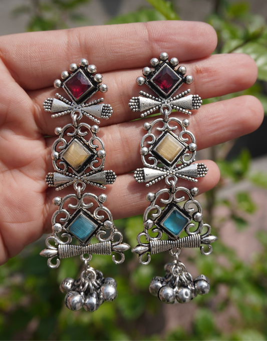 Multi-Stone Bohemian Drop Earrings | Ethnic Statement Jewelry for Women
