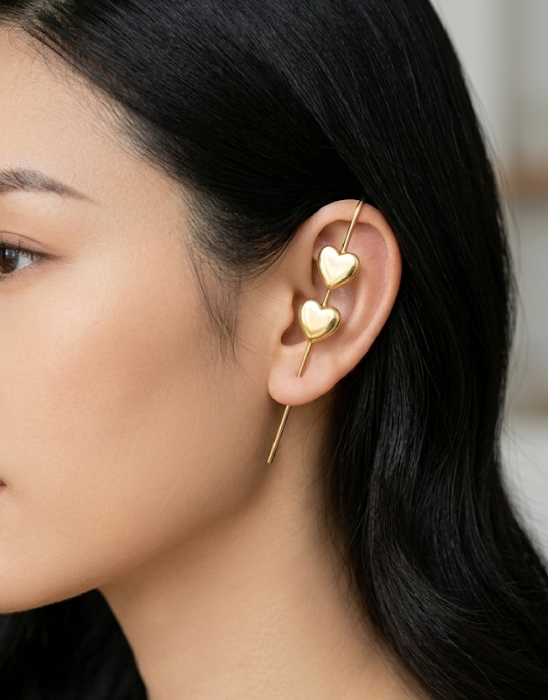Golden Twin Heart Crawler Ear Cuff