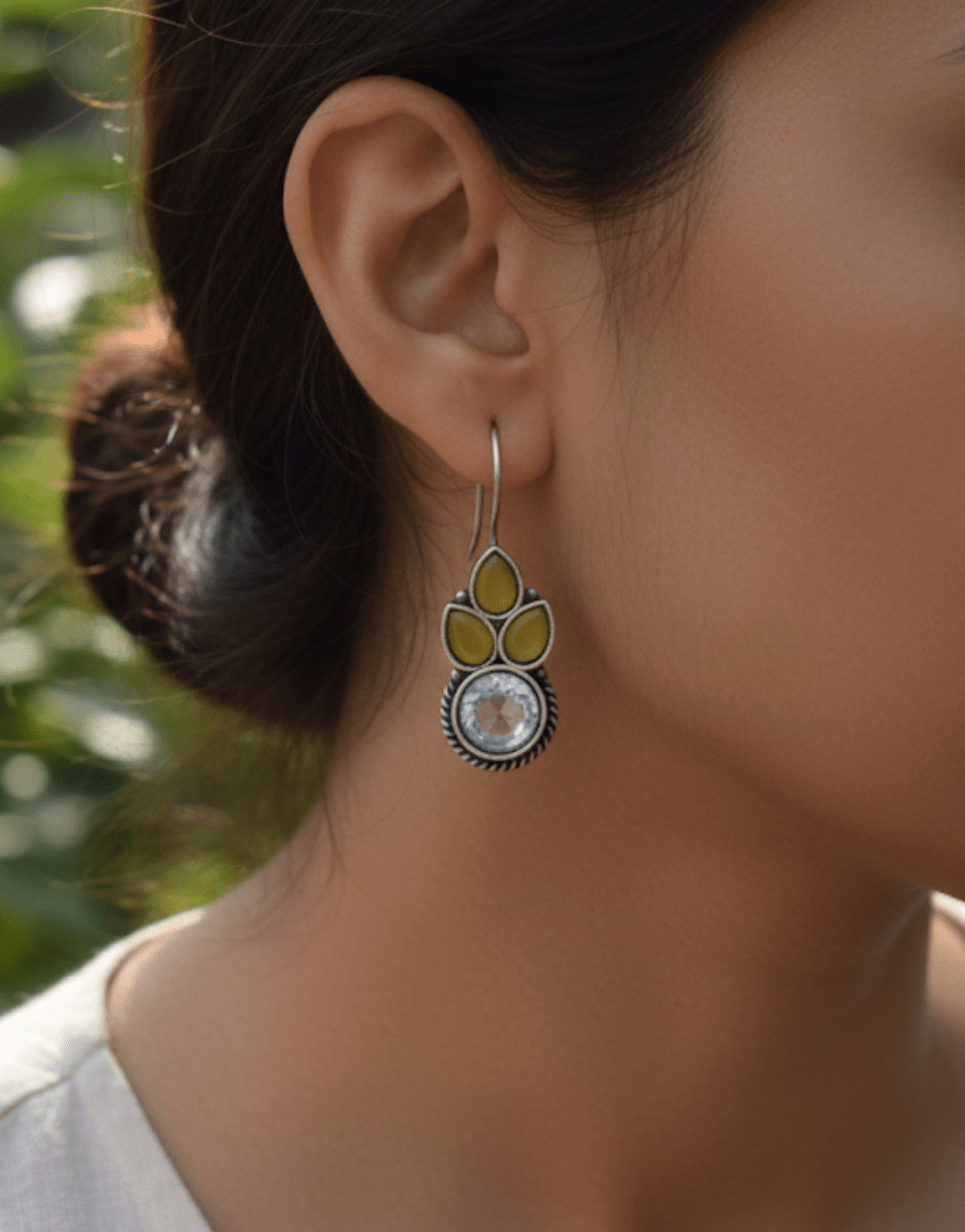 Mustard & Clear Stone Art Deco Earrings