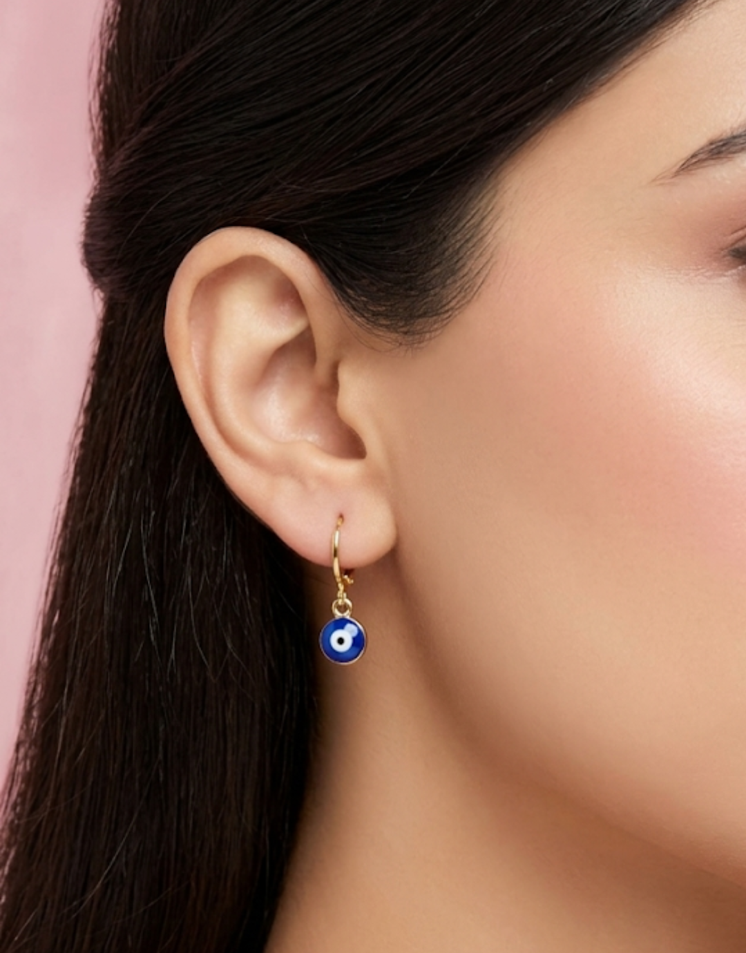 Classic Blue Evil Eye Dangle Huggie Hoops
