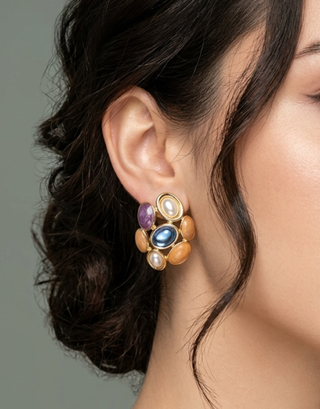 Multi-Stone Mosaic Stud Earrings