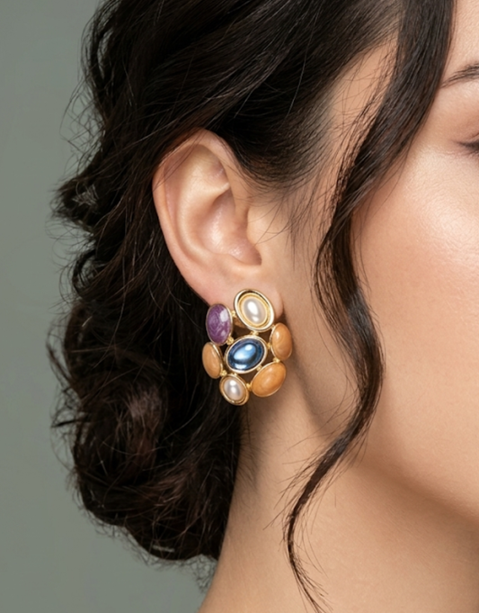 Multi-Stone Mosaic Stud Earrings