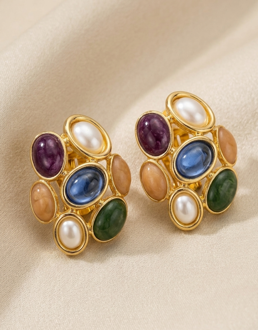 Multi-Stone Mosaic Stud Earrings
