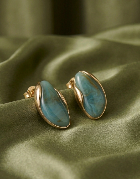 Ethereal Sage & Gold Organic Drop Earrings – Resin & Stainless Steel