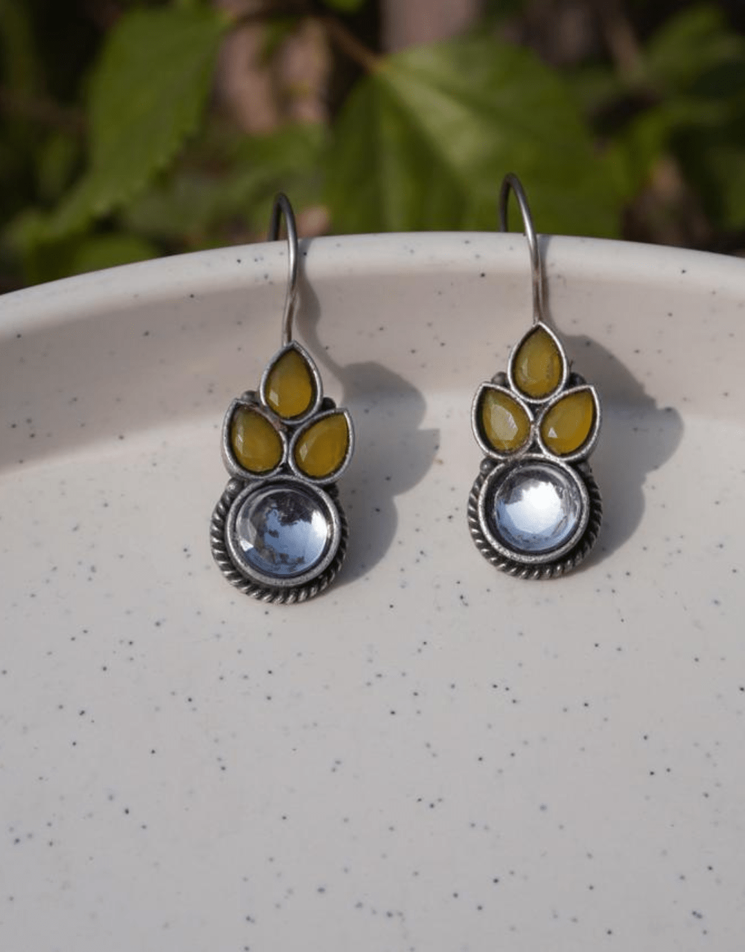 Mustard & Clear Stone Art Deco Earrings