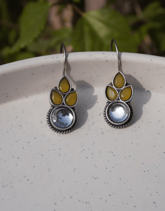 Mustard & Clear Stone Art Deco Earrings