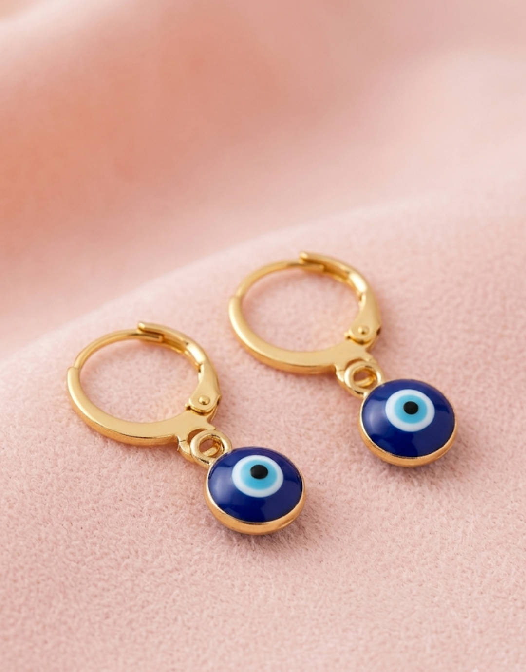 Classic Blue Evil Eye Dangle Huggie Hoops