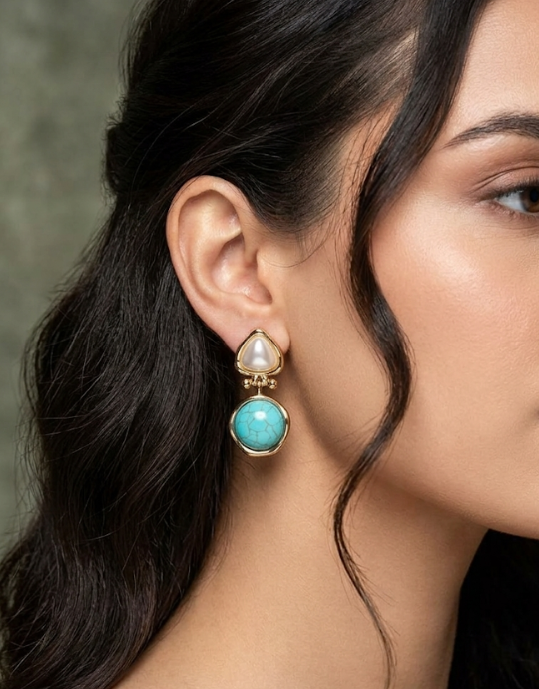 Vintage-Style Turquoise and Pearl Drop Earrings
