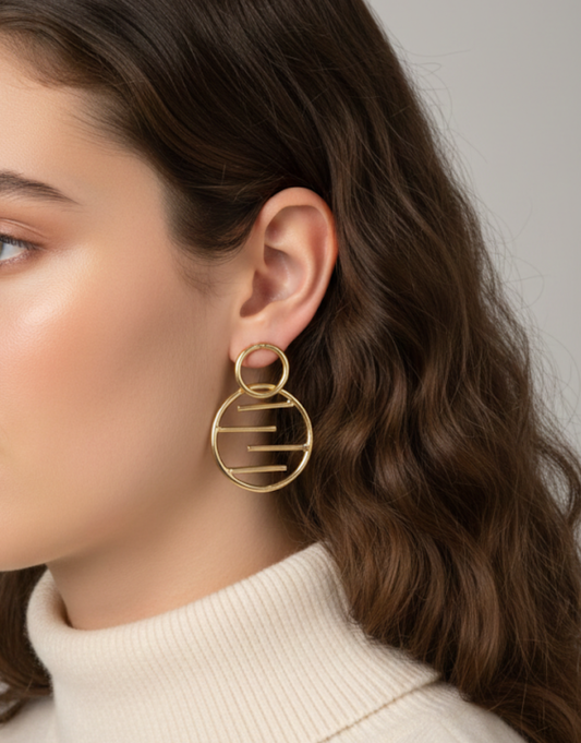 Geometric Eclipse Earrings – Minimalist Floating Bar Drop Hoops for Women