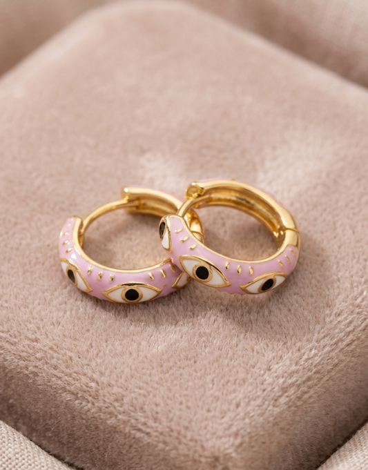 The "Mystic Mauve" Evil Eye Enamel Hoop Earrings