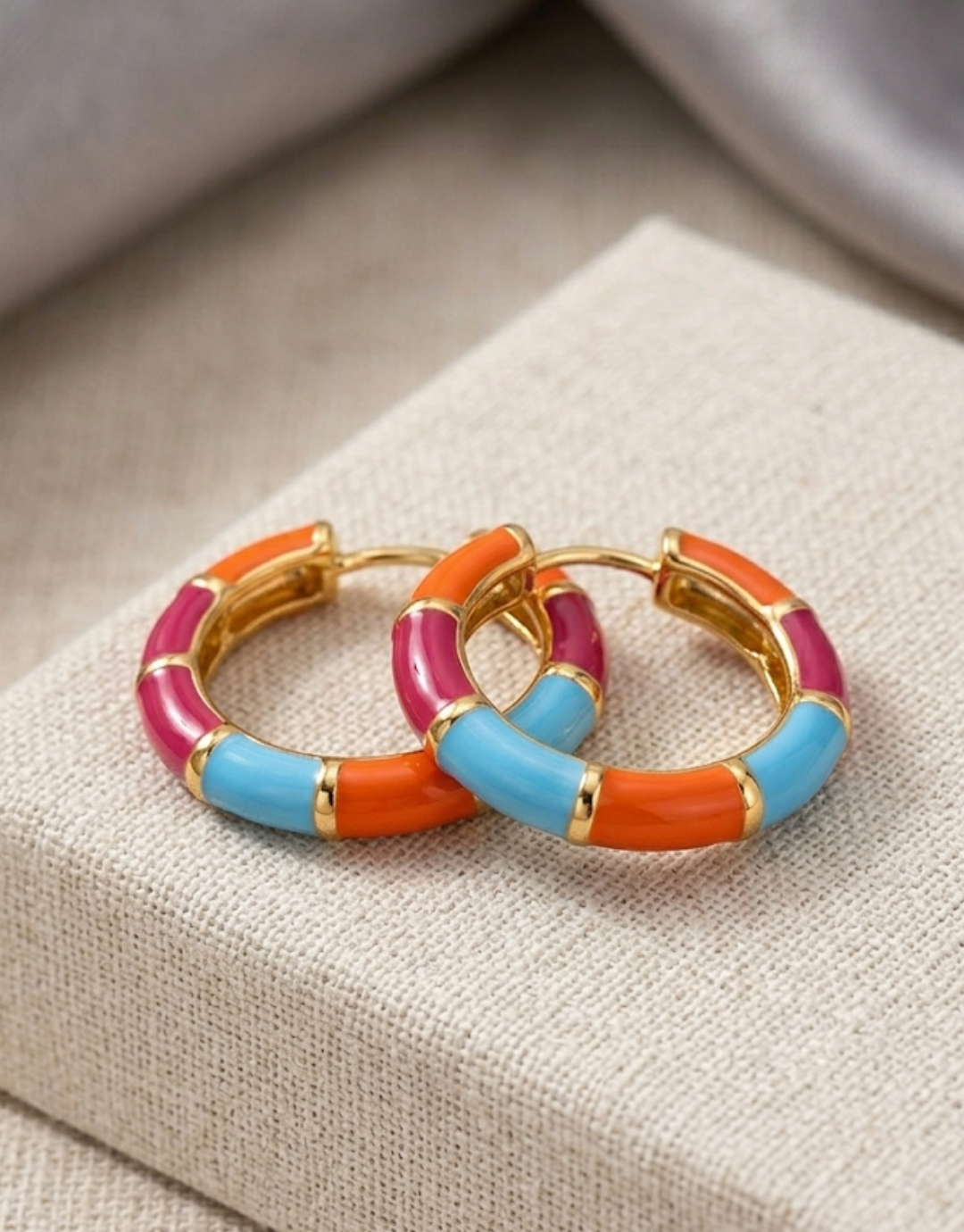 Multi-Colored Enamel Golden Hoop Earrings