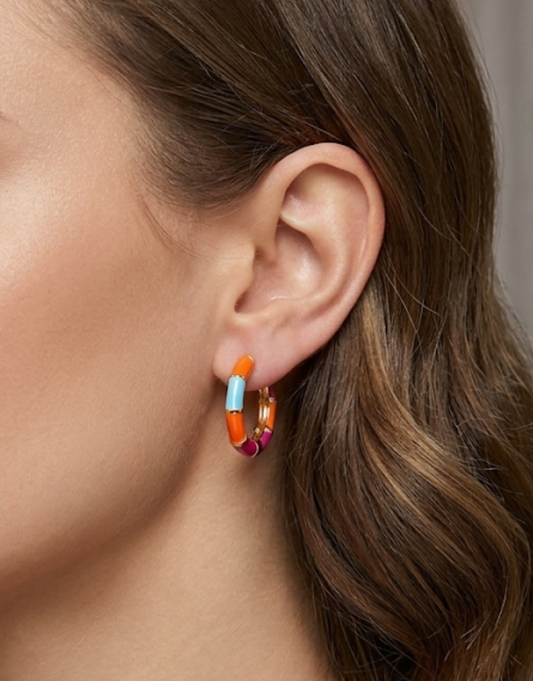 Multi-Colored Enamel Golden Hoop Earrings