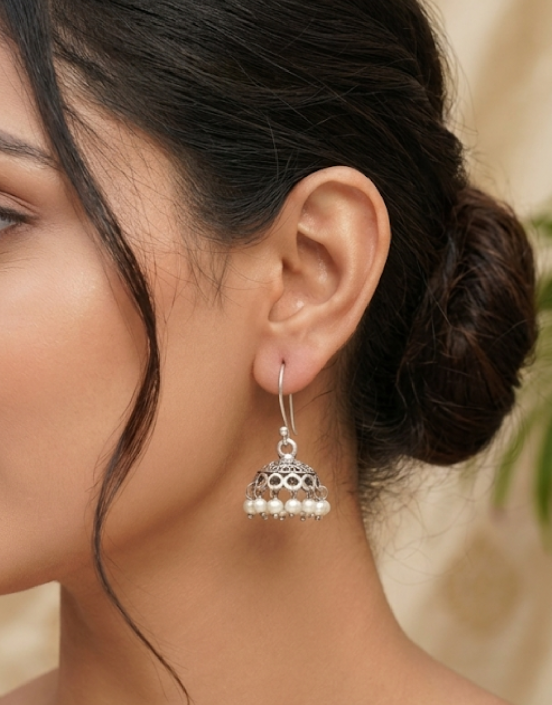 Premium Silver Pearl Jhumka Earrings