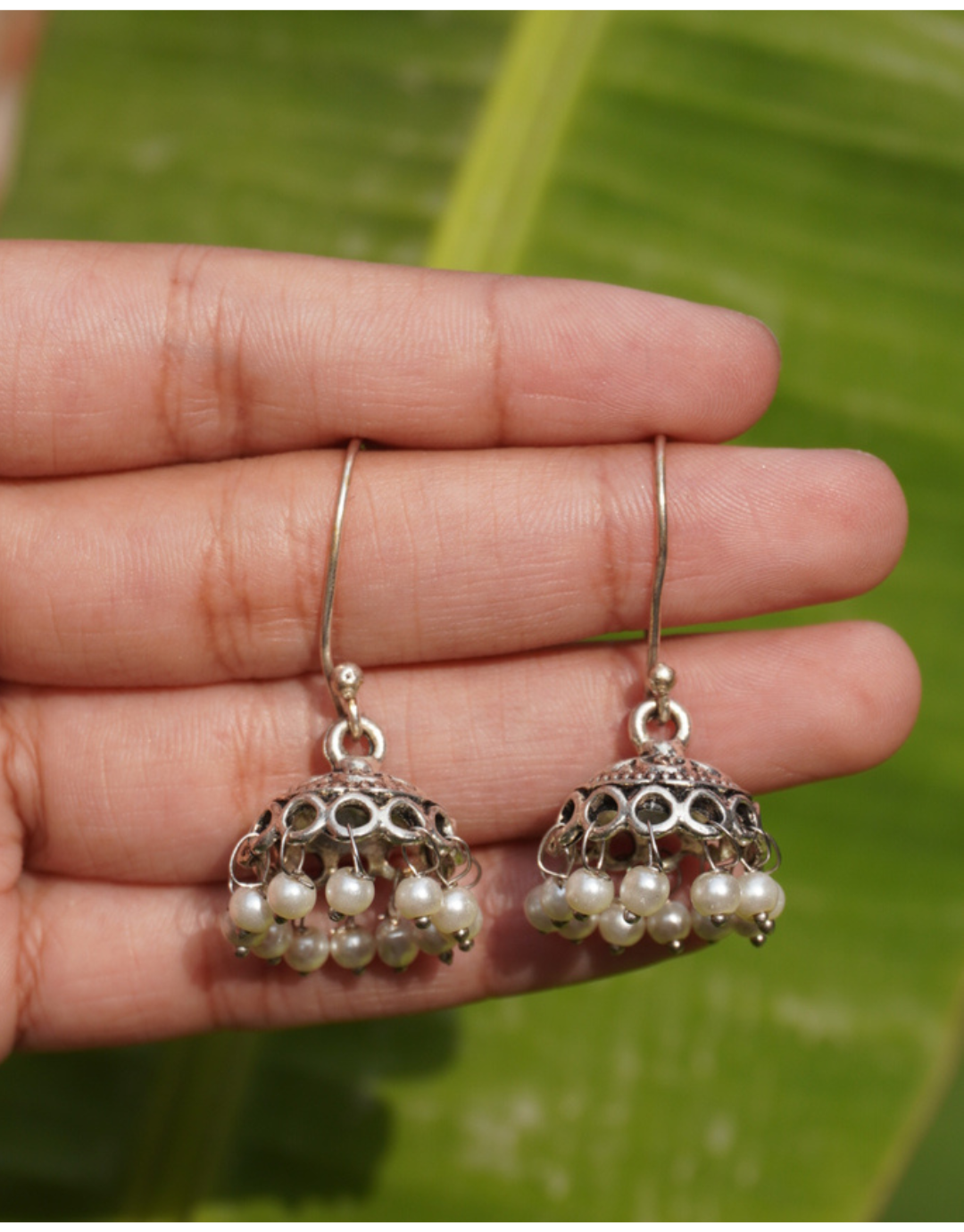 Premium Silver Pearl Jhumka Earrings