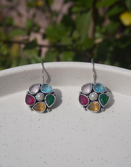 Multicolor Gemstone Flower Drop Earrings in Sterling Silver