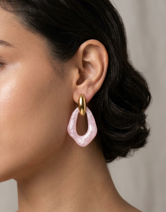 Aurora Pink Marble Resin Drop Earrings