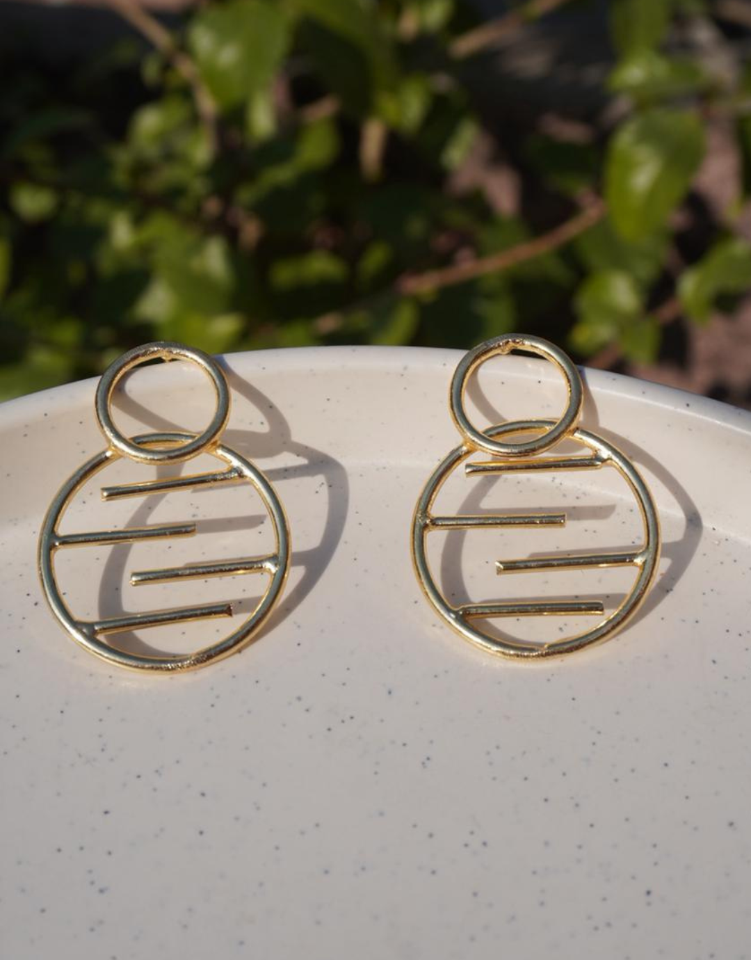 Geometric Eclipse Earrings – Minimalist Floating Bar Drop Hoops for Women