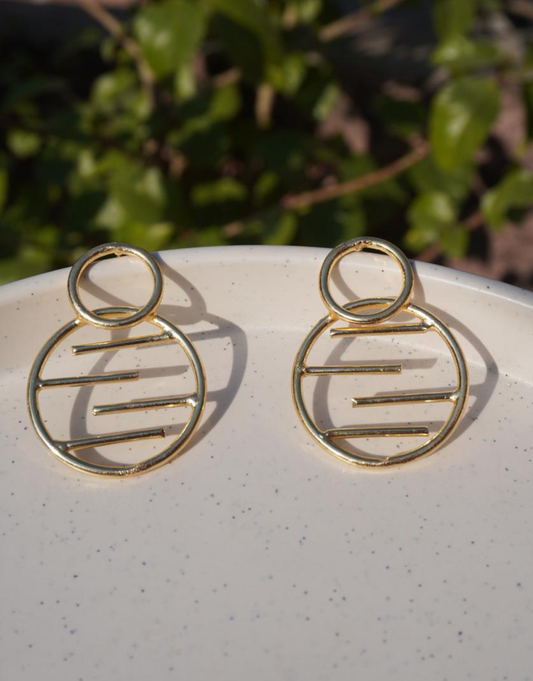 Geometric Eclipse Earrings – Minimalist Floating Bar Drop Hoops for Women