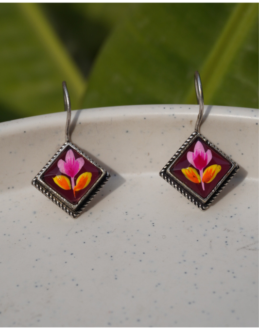 Hand-Painted Floral Enamel Drop Earrings