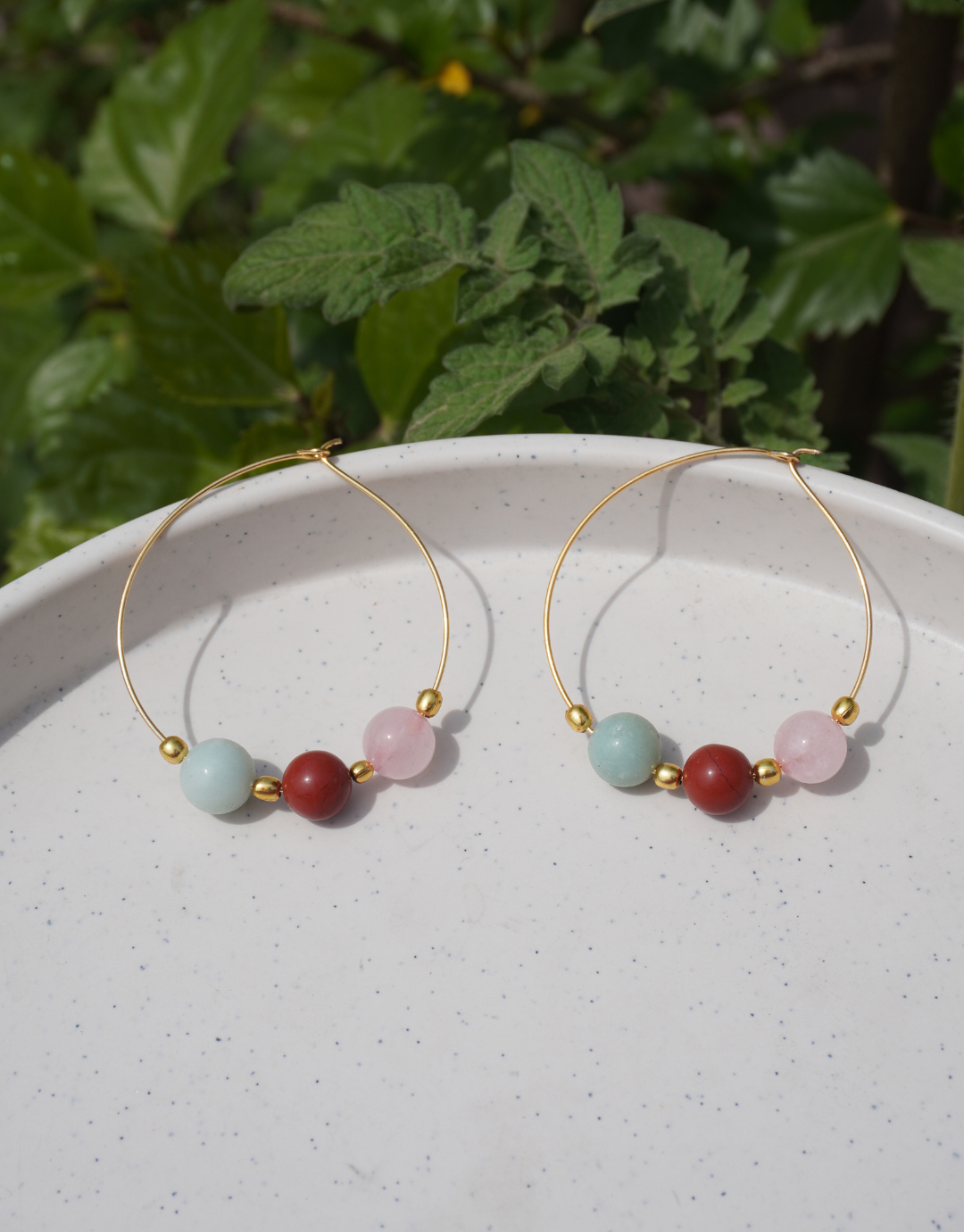 Tri-Color Stone Brass Hoops