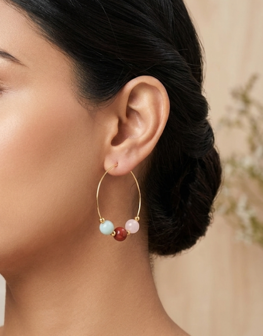 Tri-Color Stone Brass Hoops